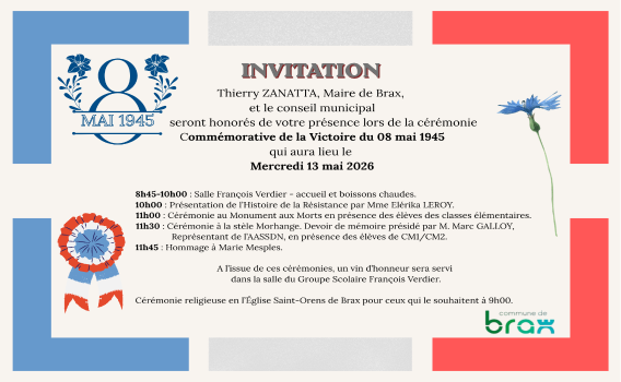 Invitation &agrave; la comm&eacute;moration de la victoire du 08 mai 1945