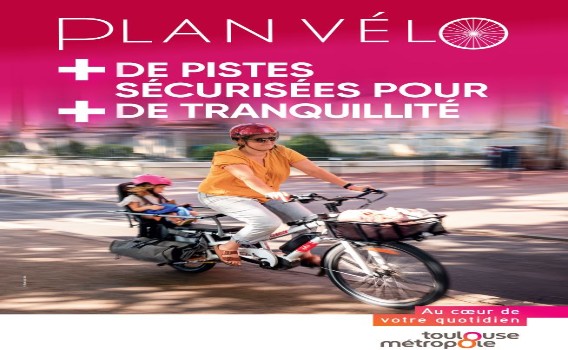 Affiche de Toulouse Métropole - Plan vélo plus de pistes sécurisées pour plus de tranquillité