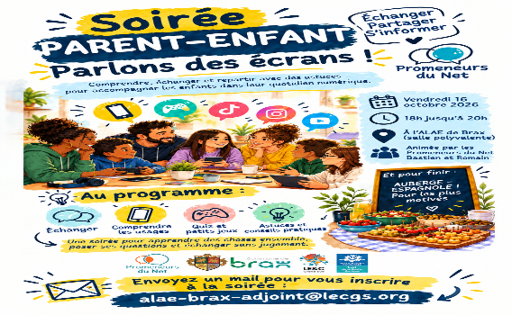 affiche de la soirée parlons écran le 16 octobre de 18h à 20 h à l'ALAE